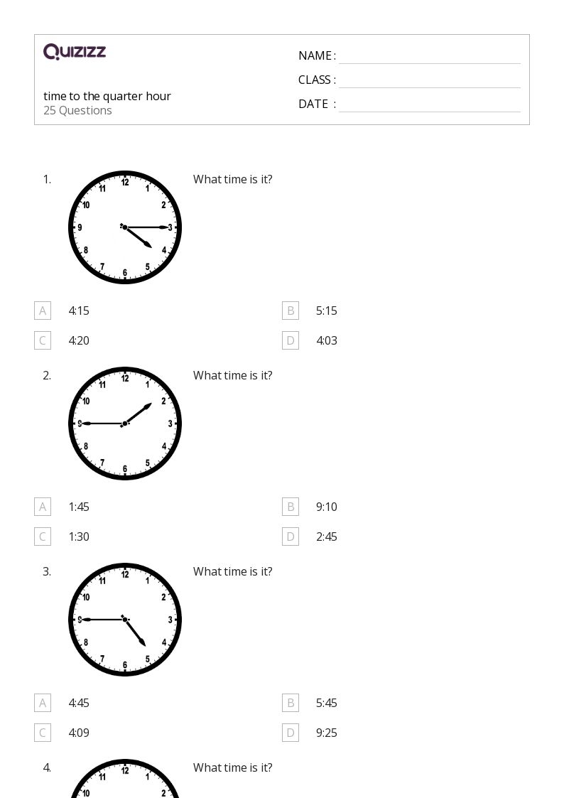 50 Time To The Quarter Hour Worksheets For 2nd Grade On Quizizz 