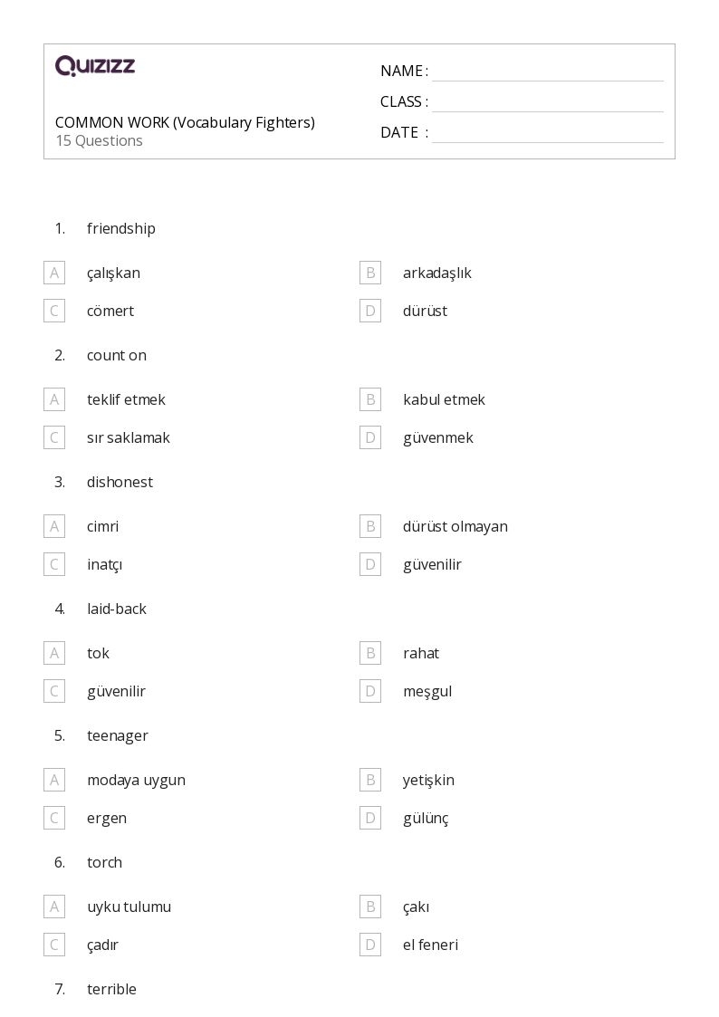 50 Vocabulary Worksheets For 8th Class On Quizizz Free amp Printable