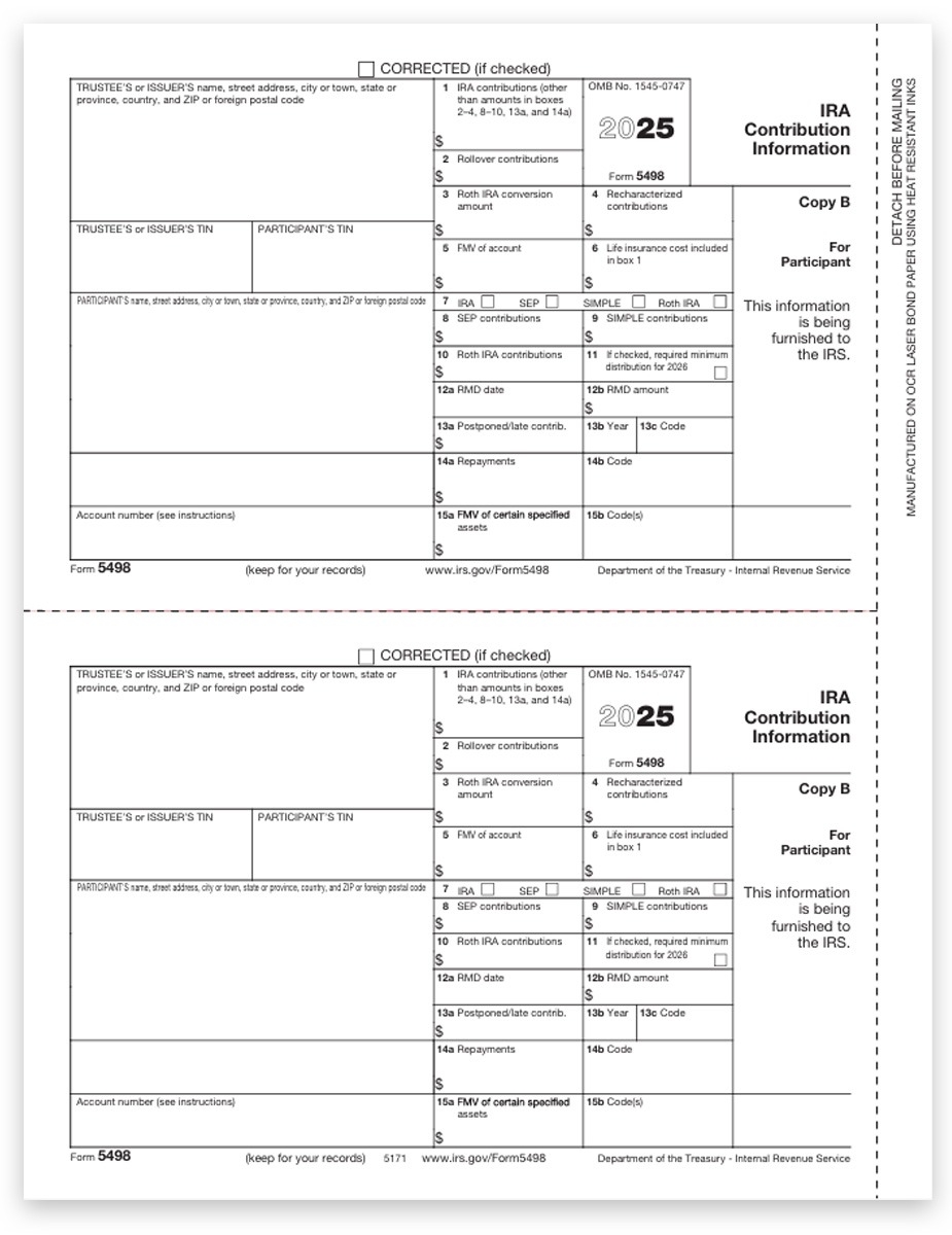 5498 Forms IRA Contributions Participant Copy B DiscountTaxForms