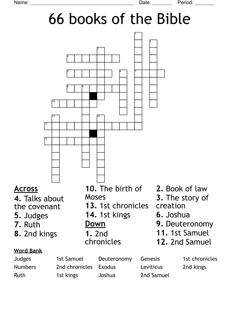 66 Books Of The Bible Crossword WordMint Worksheets Library