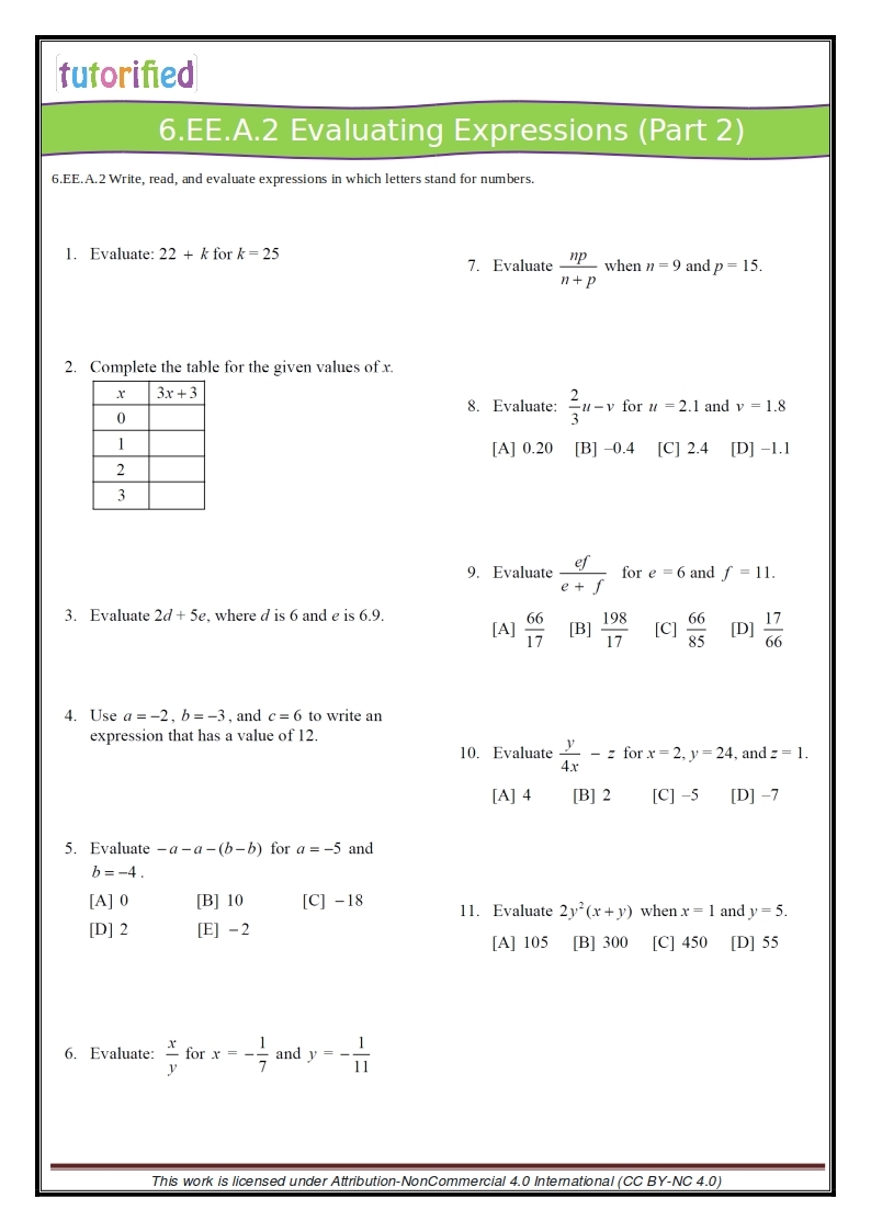 Math Worksheets For Sixth Grade Printable