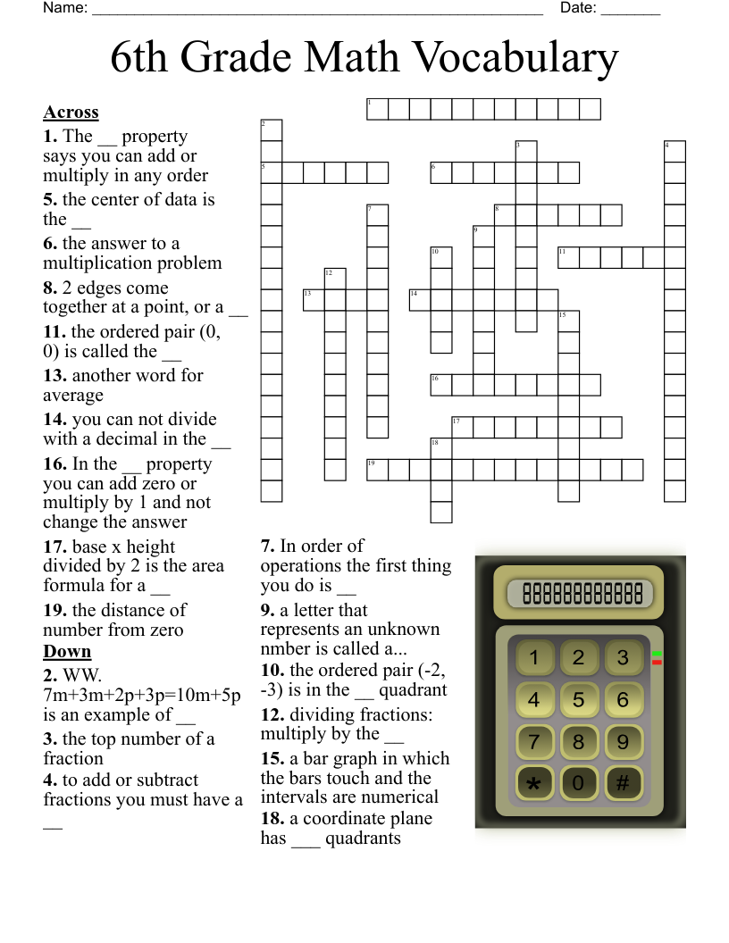 Crossword Puzzles For 6th Graders