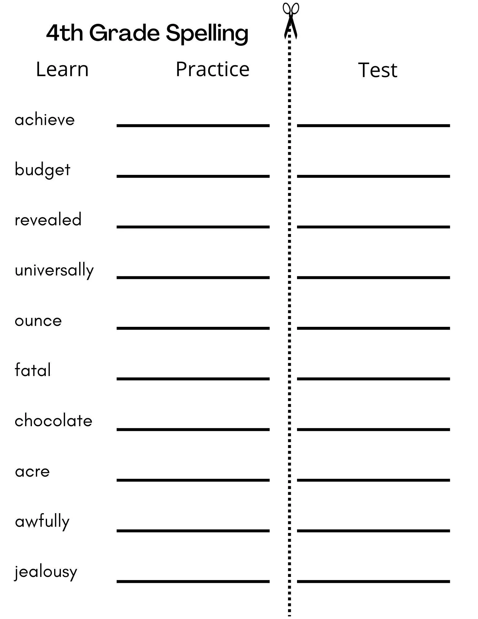 8 Printable Fourth Grade Spelling Writing Spelling Test Etsy