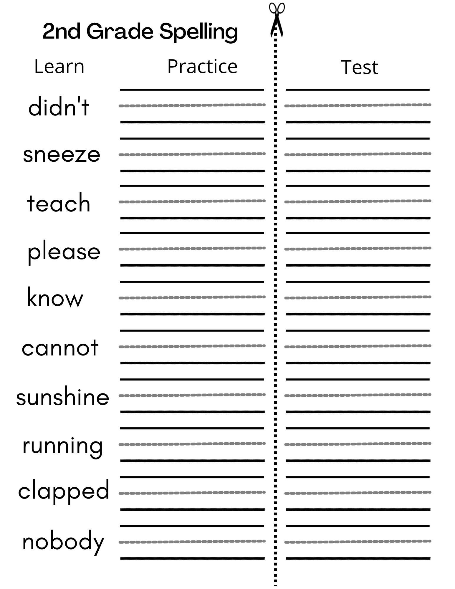 8 Printable Second Grade Writing Spelling Worksheets Spelling Test 
