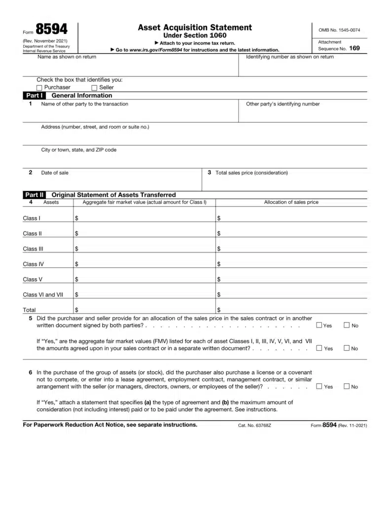 8594 Form Instructions IRS Form 8594 Instructions 2024