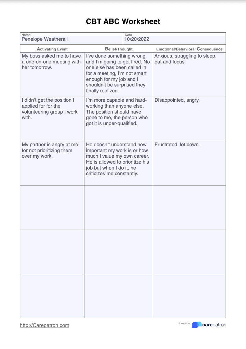 ABC CBT Worksheet Fillable PDF Abc Model Worksheet 