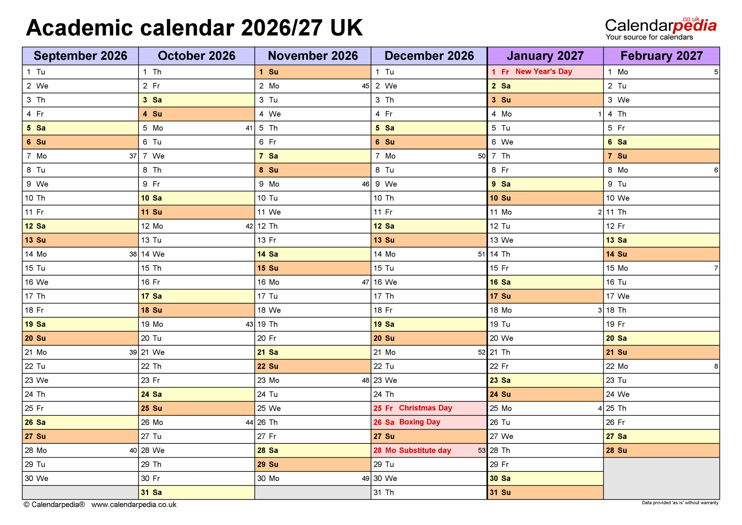 Academic 2026-2027 Printable Blank Calendar