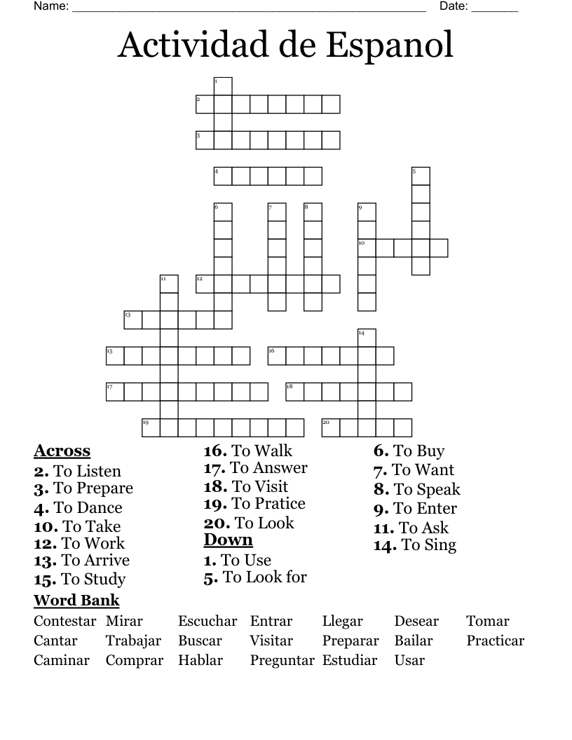 Free Printable Crossword Puzzles In Spanish