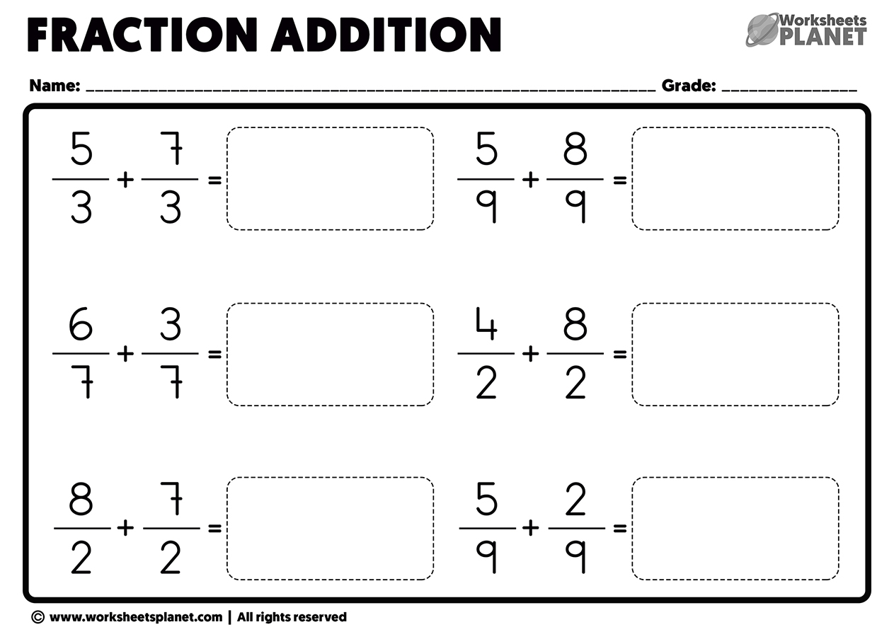 Free Printable Adding Fractions Worksheets