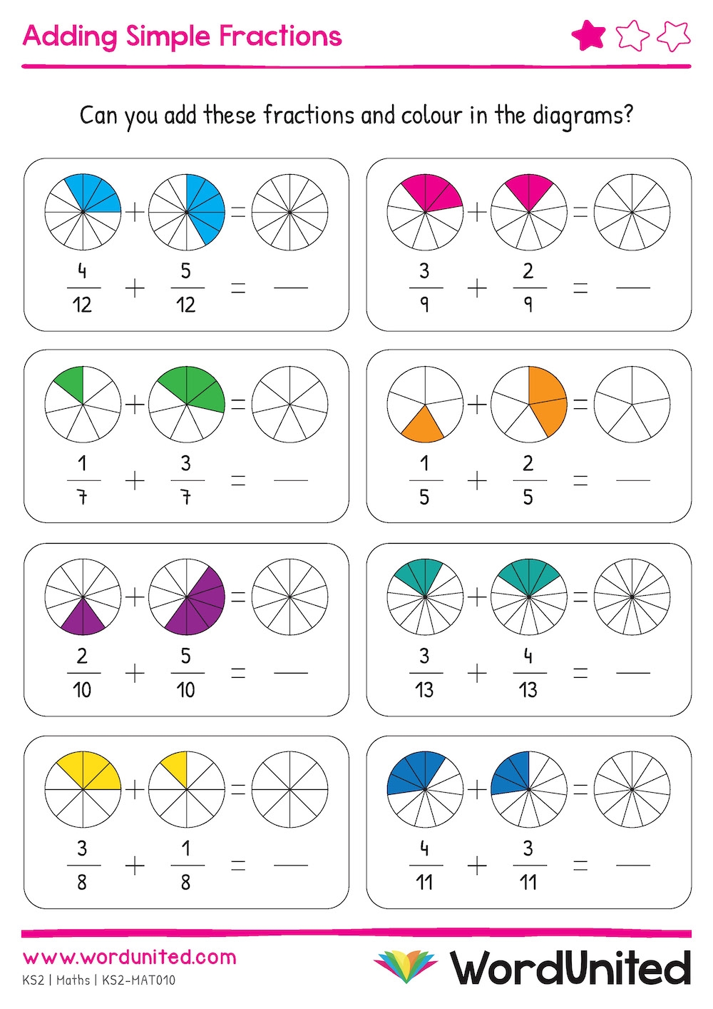 adding simple fractions colour amp write wordunited