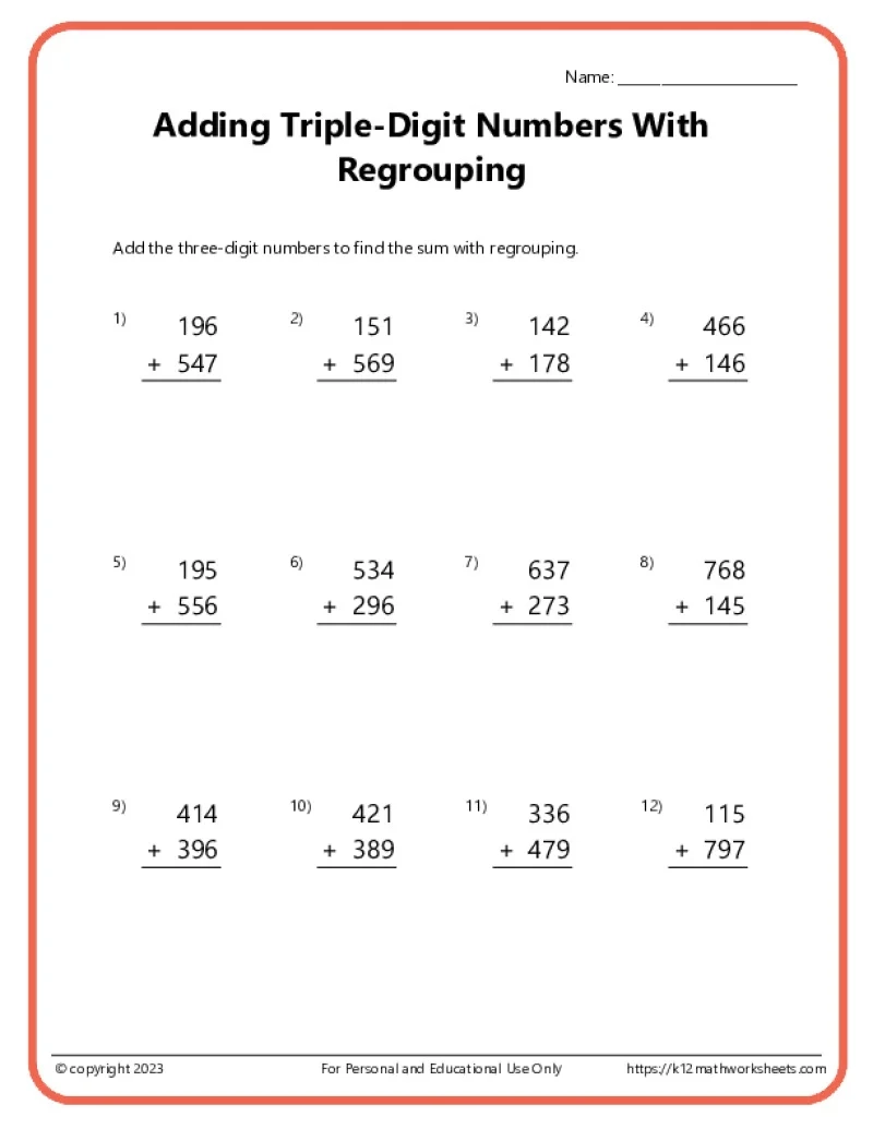 Free Printable Addition Worksheets Grade 4