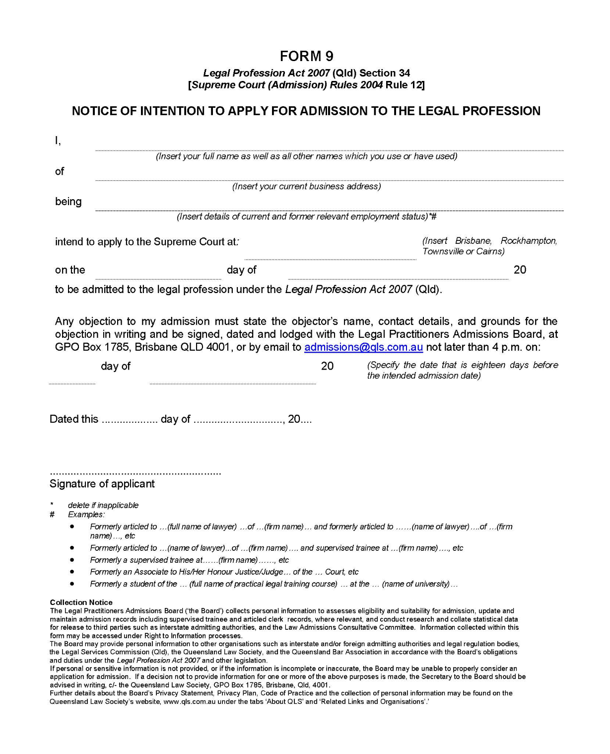Admission Notices Queensland Reports