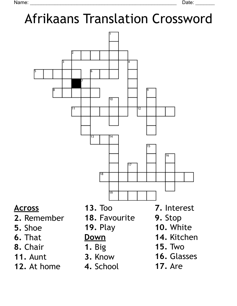 Afrikaans Translation Crossword WordMint
