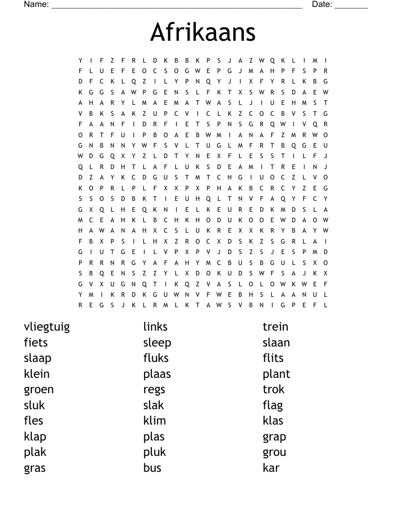 Printable Crossword Puzzles In Afrikaans