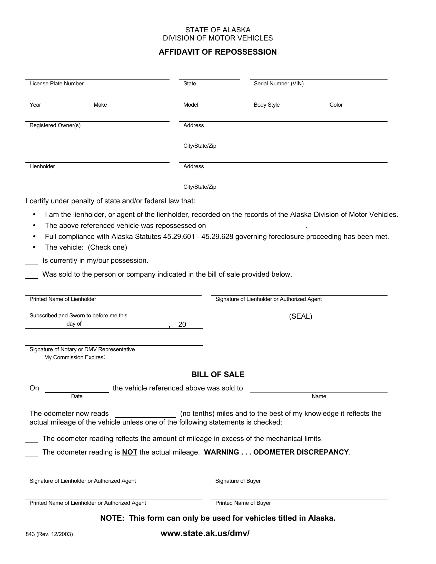 Alaska Form 843 Fill Out Printable PDF Forms Online