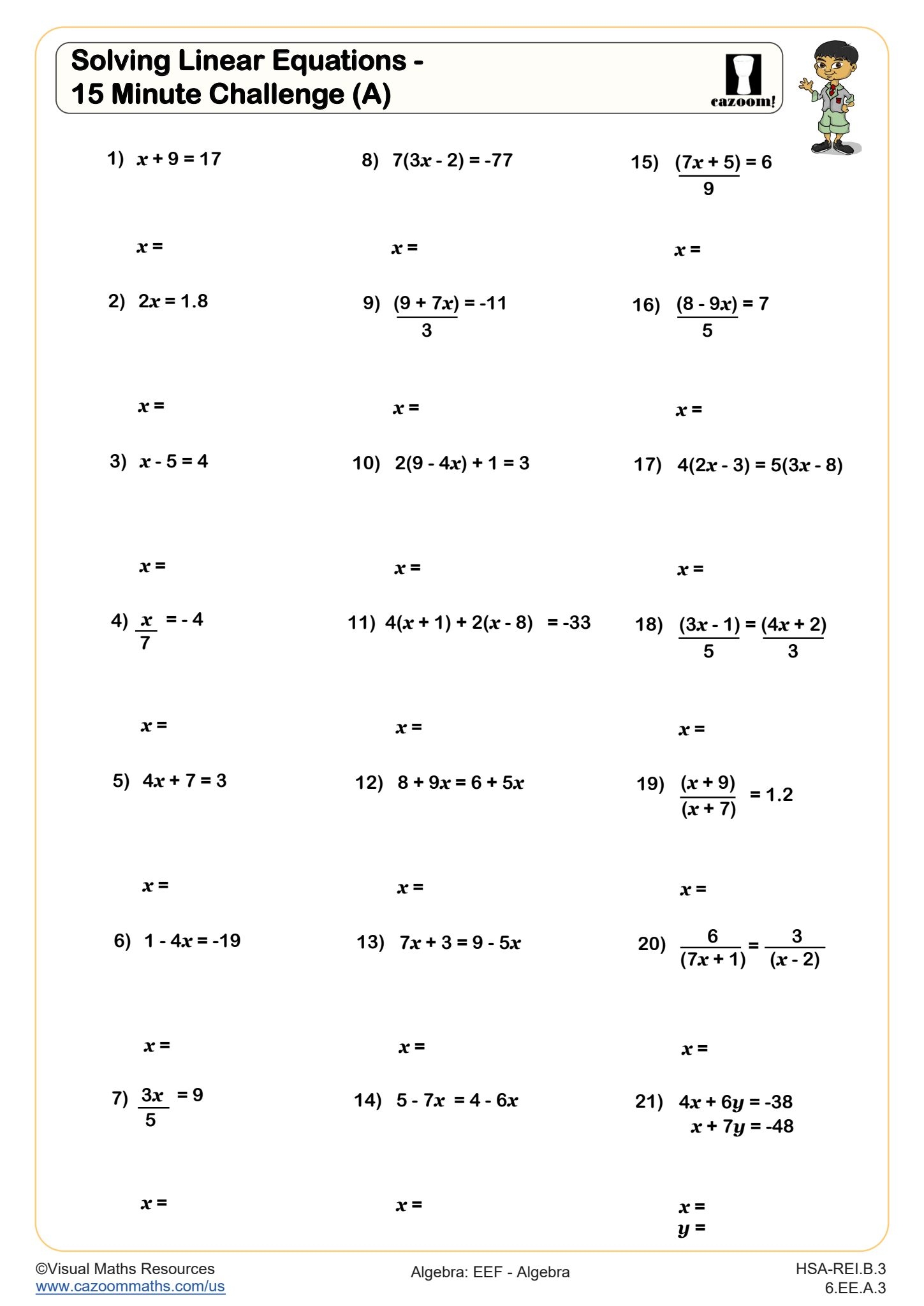 Free Printable Math Basic Algebra Worksheets