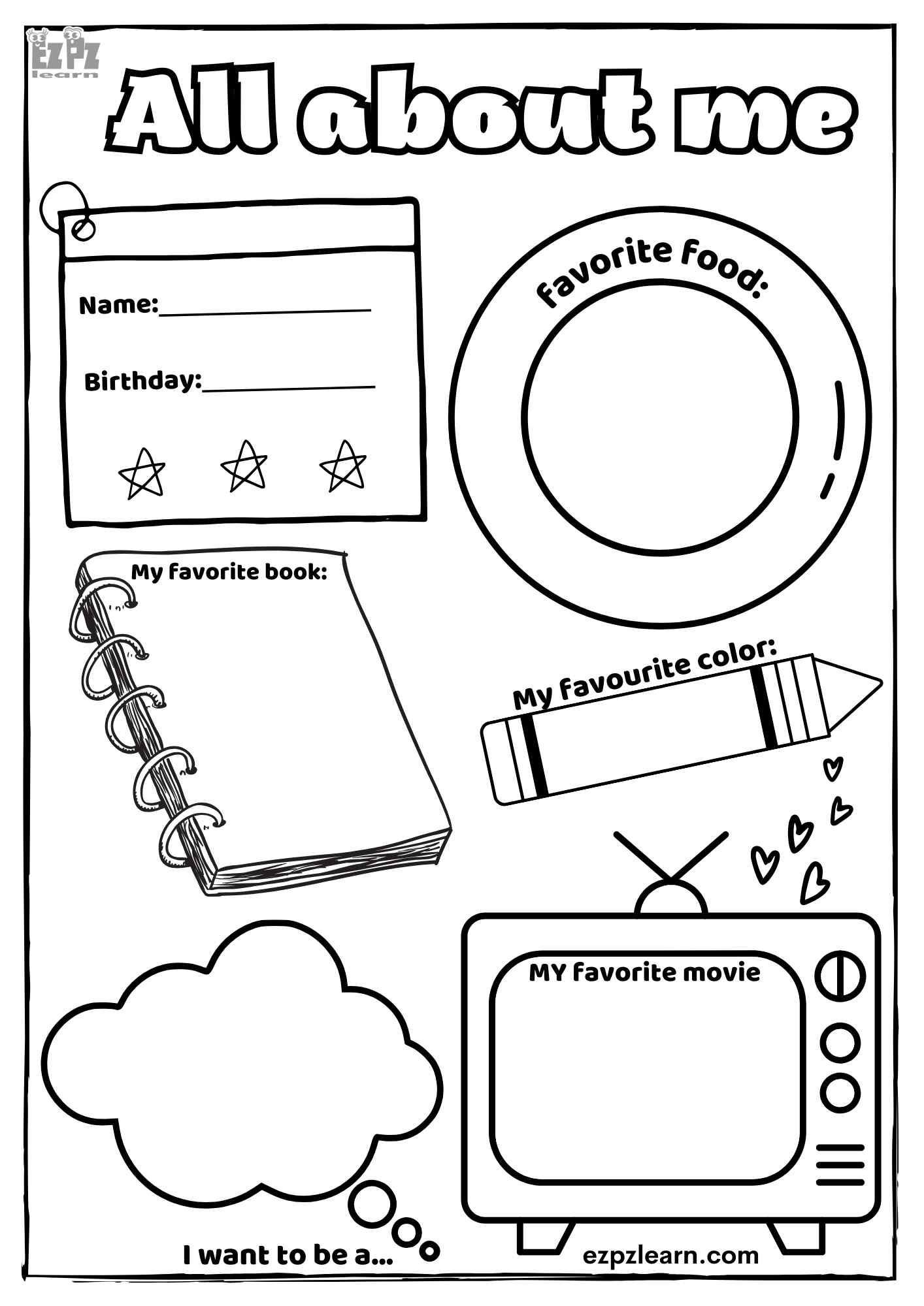 Printable All About Me Worksheet Kindergarten