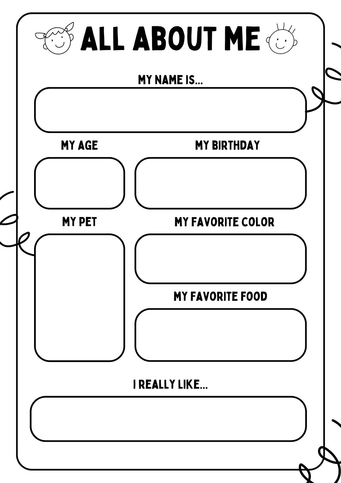 All About Me Worksheet Preschool Printable Activity 
