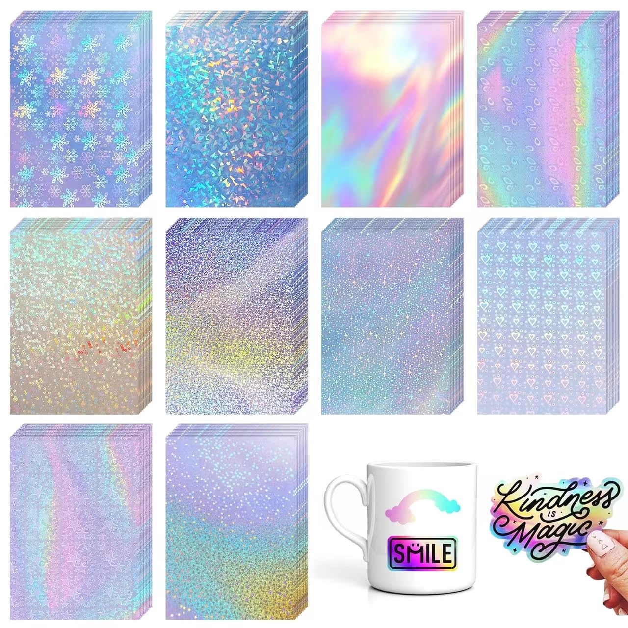 Amazon 100 Sheets Holographic Sticker Paper 8 3x11 7 Inch 