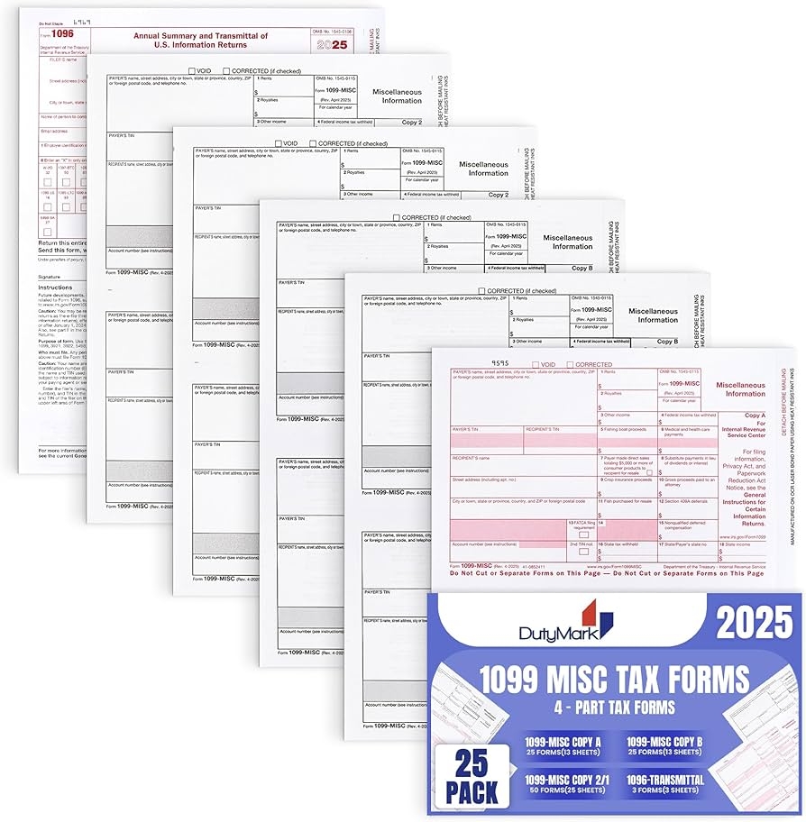 Amazon 1099 MISC Forms 2025 4 Part Laser Tax Forms Kit For 