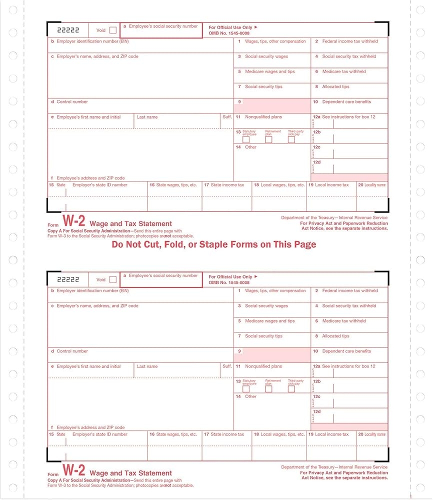 Amazon TOPS Carbonless Standard W 2 Tax Forms TOP2204 