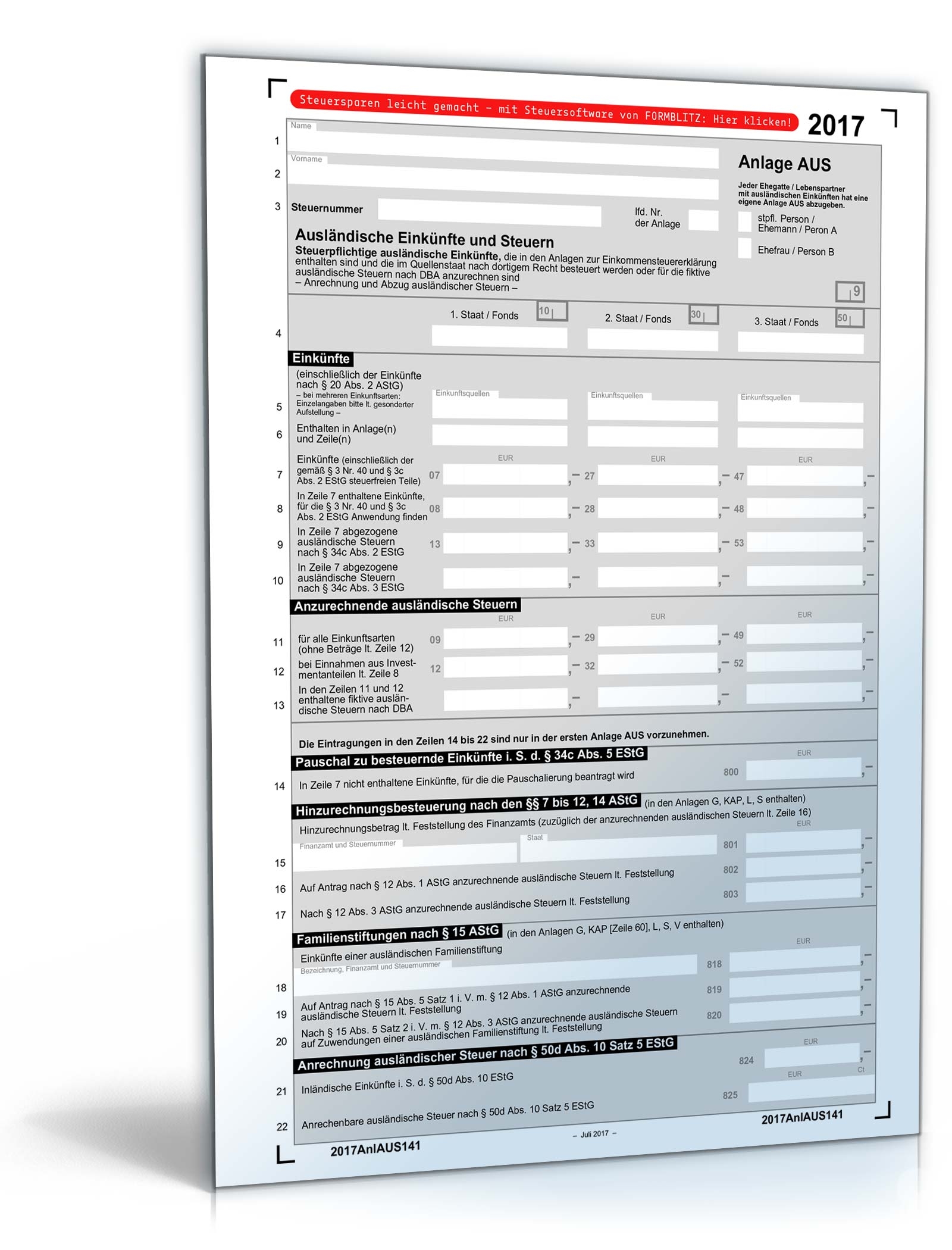 anlage aus 2017 steuerformular zum download