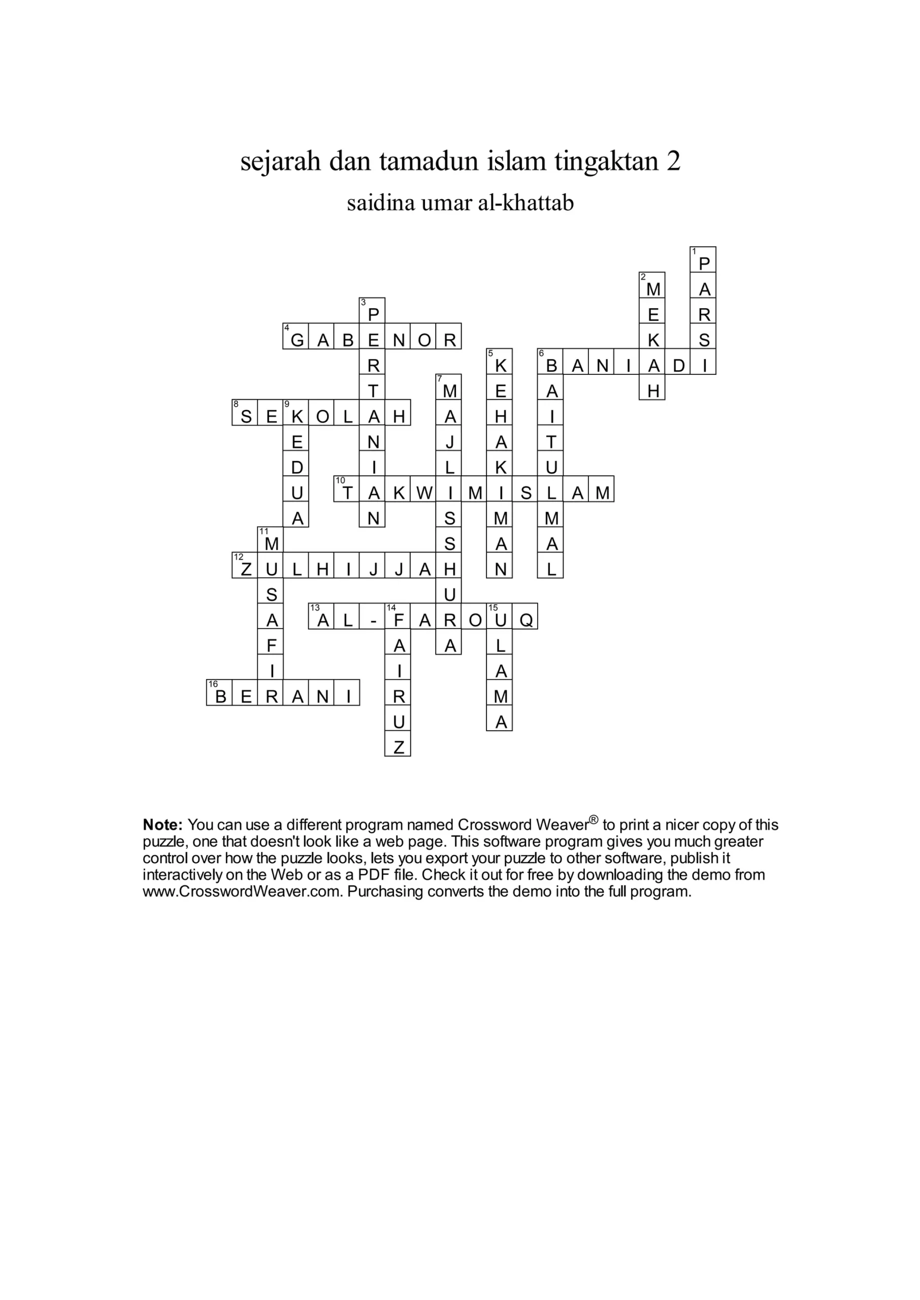 Answer Of Crossword Puzzle Of Saidina Umar PDF