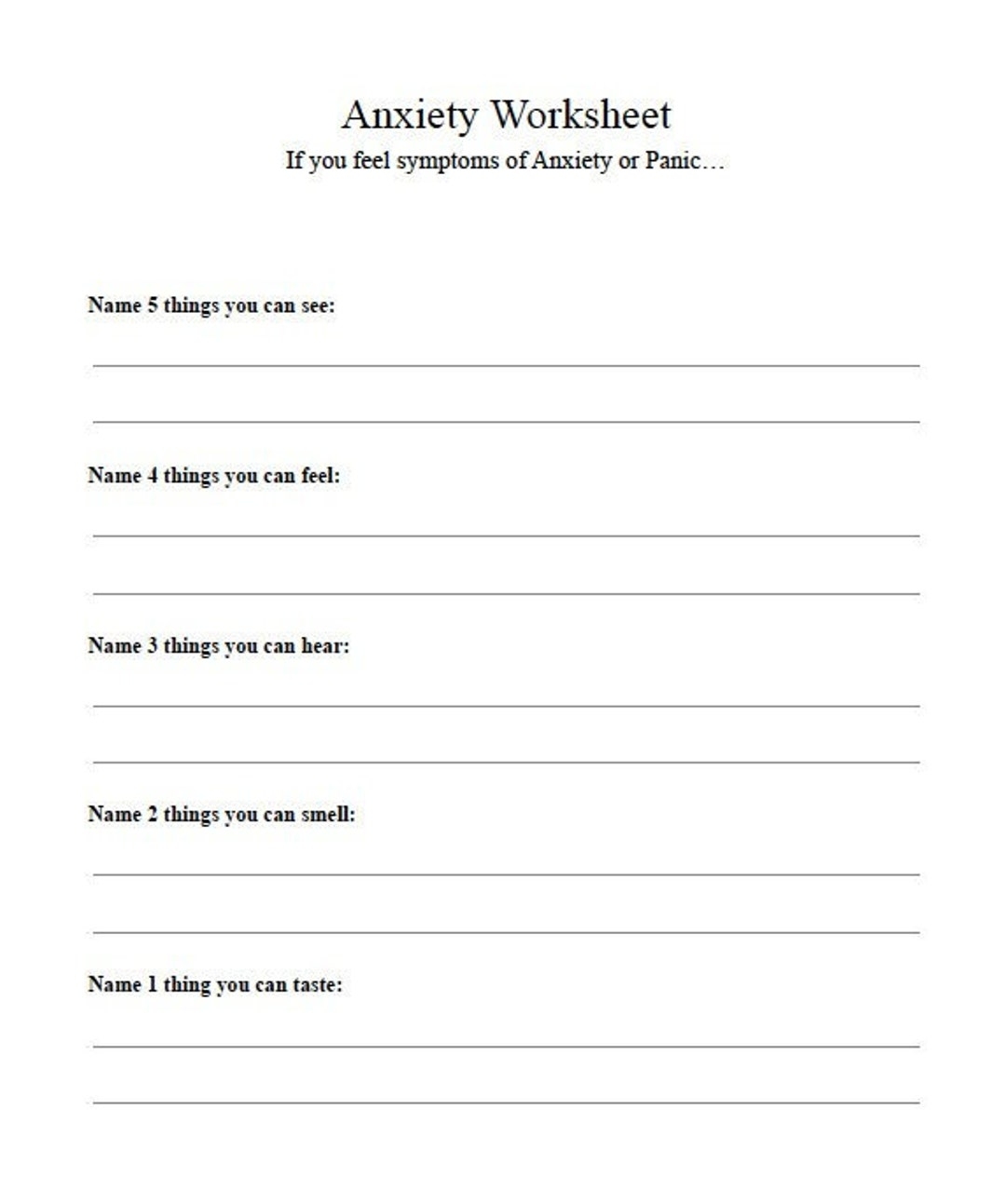 Free Printable Counseling Anxiety Worksheets