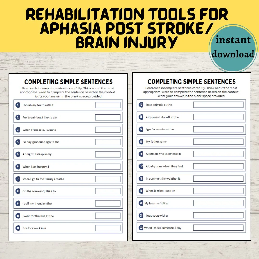 Aphasia Sentence Completion Worksheets Printable Speach Therapy Activ