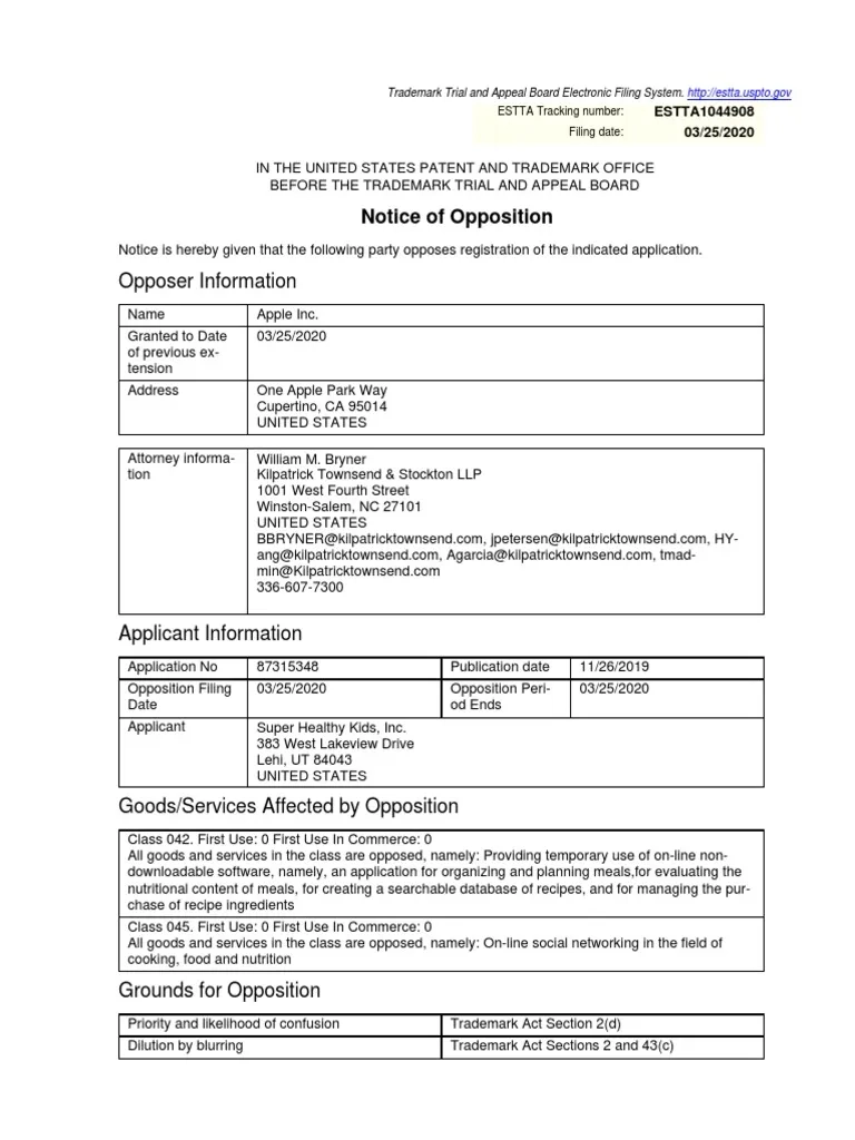 apple s notice of opposition v super healthy kids inc pdf