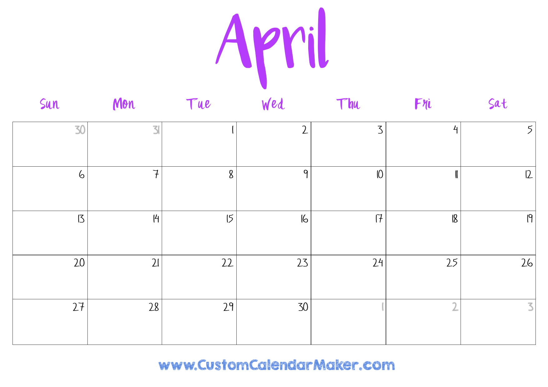 April Printable Blank Calendar