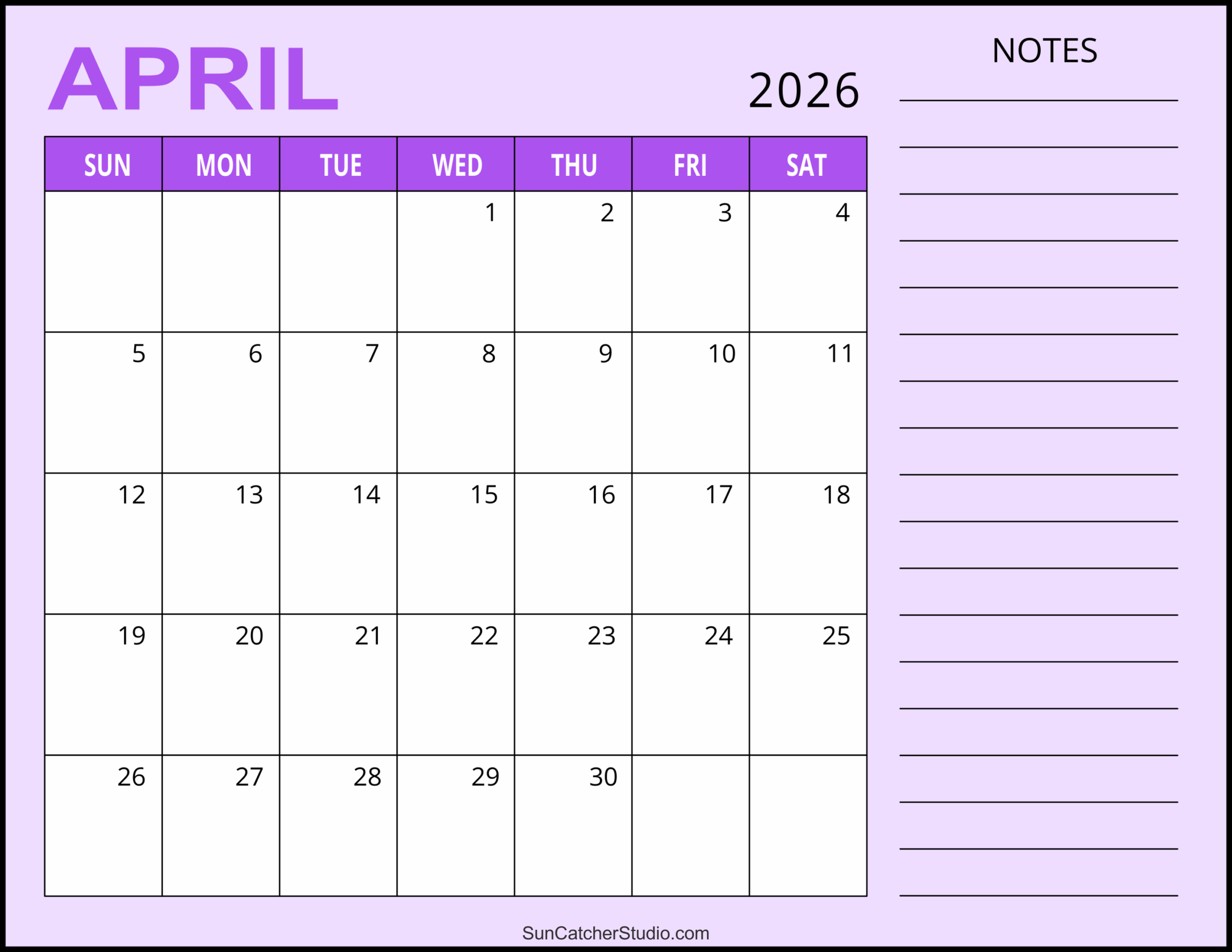 Blank Printable Calendar April 2026