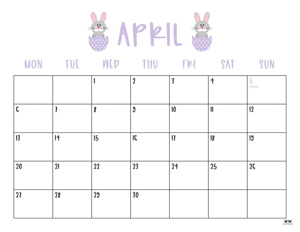 April Blank Calendar 2026 Printable