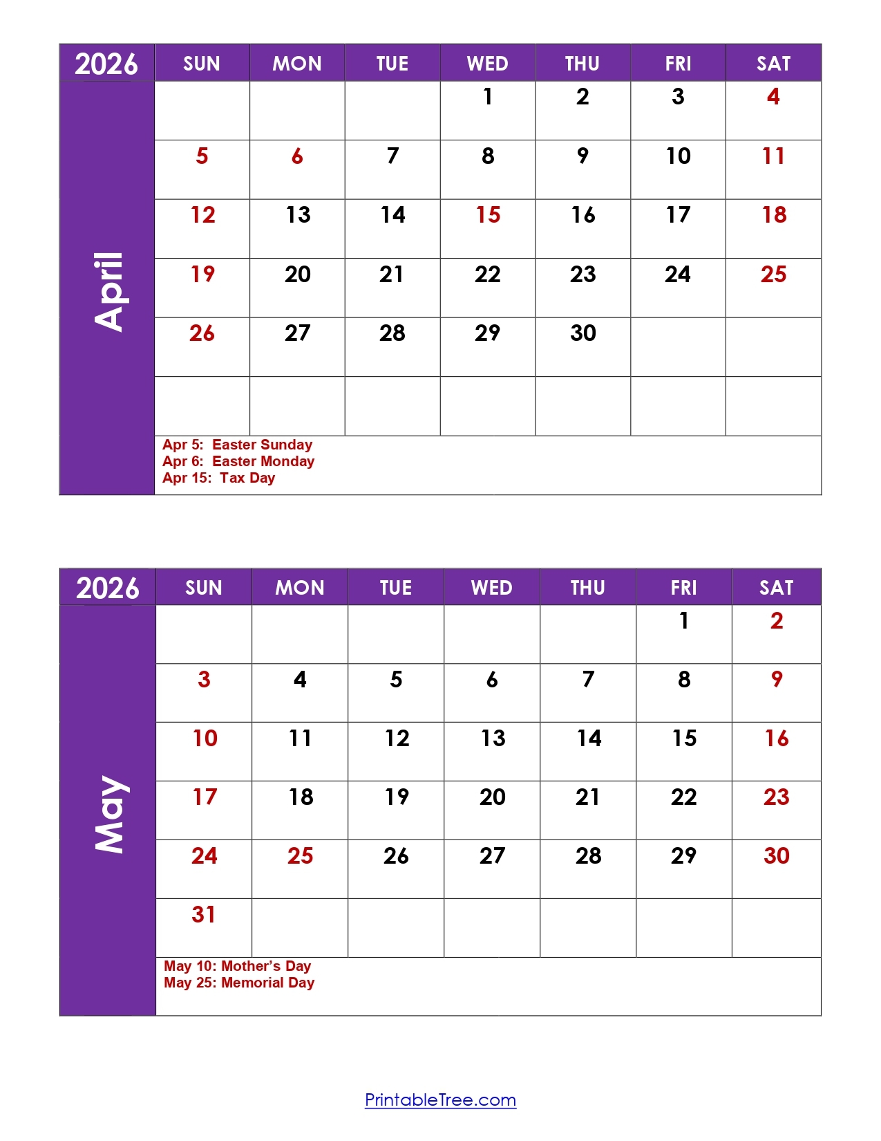 April May June 2026 Calendar Printable