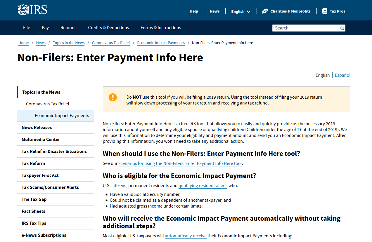 Non Filing Tax Form Irs