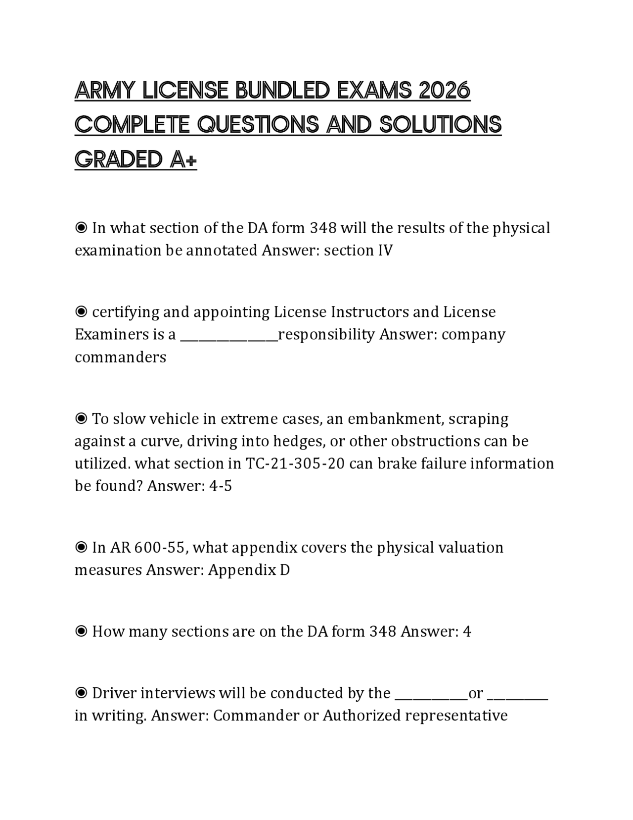 ARMY LICENSE BUNDLED EXAMS 2026 COMPLETE QUESTIONS AND SOLUTIONS 