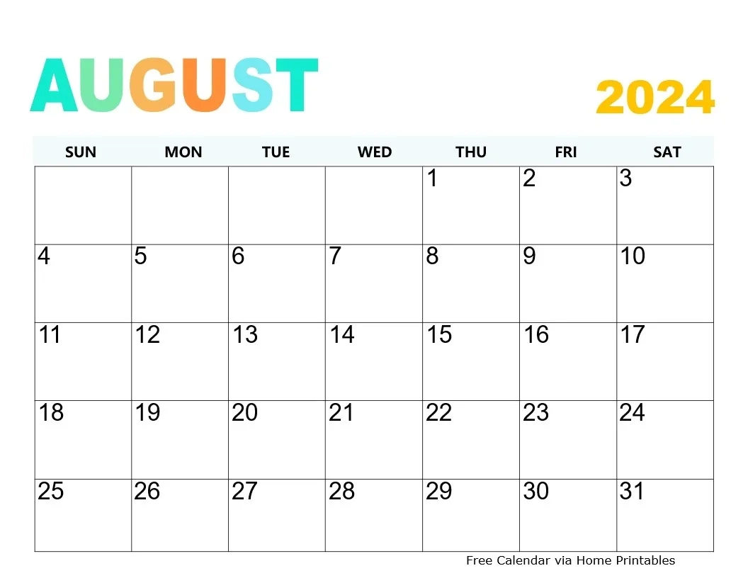 August Blank Printable Calendar