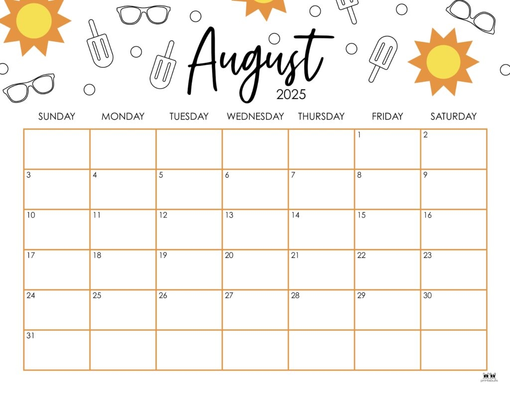 Printable Blank August Calendar