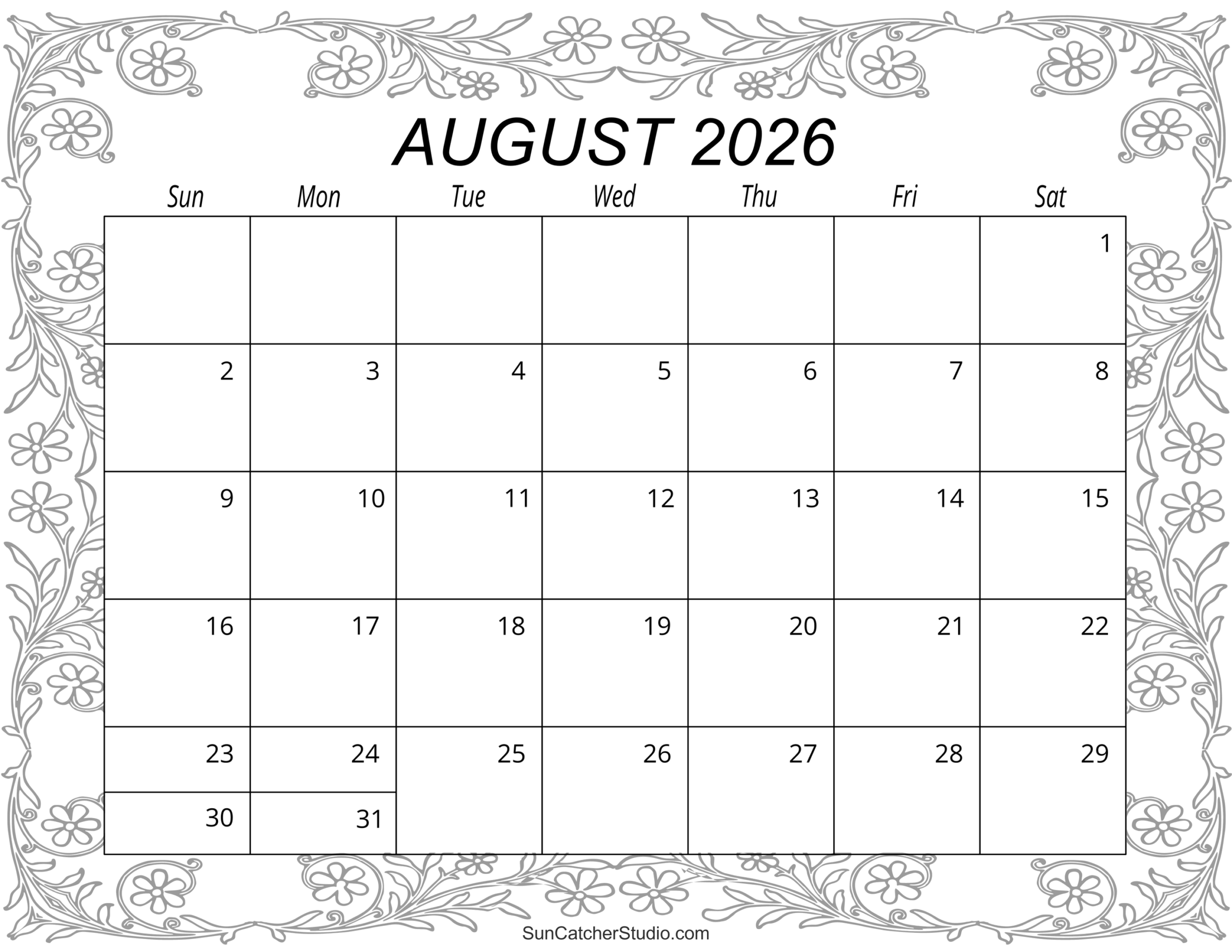 Calendar Of August 2026 Printable