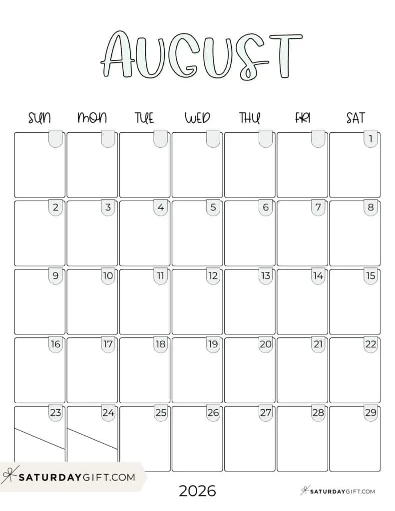 August 2026 Blank Calendar Printable