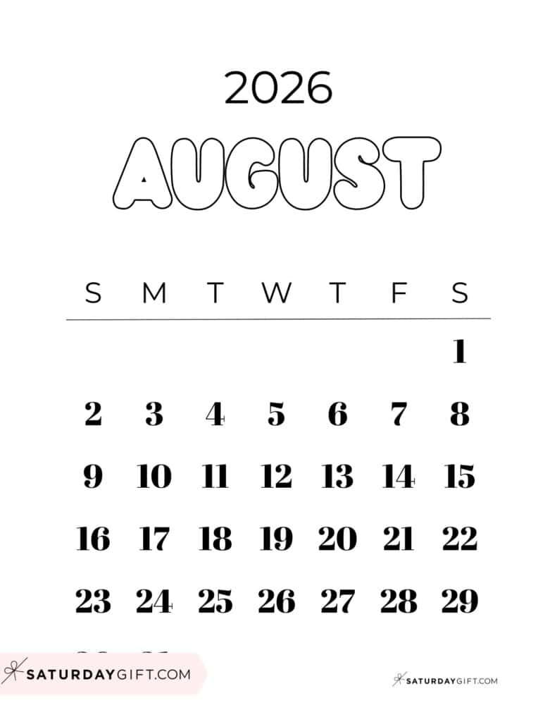 August 2026 Calendars 23 Cute Free Printable PDFs By SaturdayGift