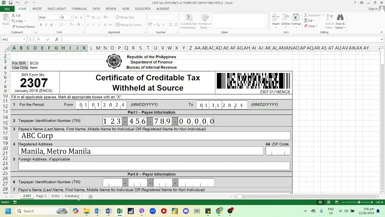 Bir Form 2307 Excel Format Free Download