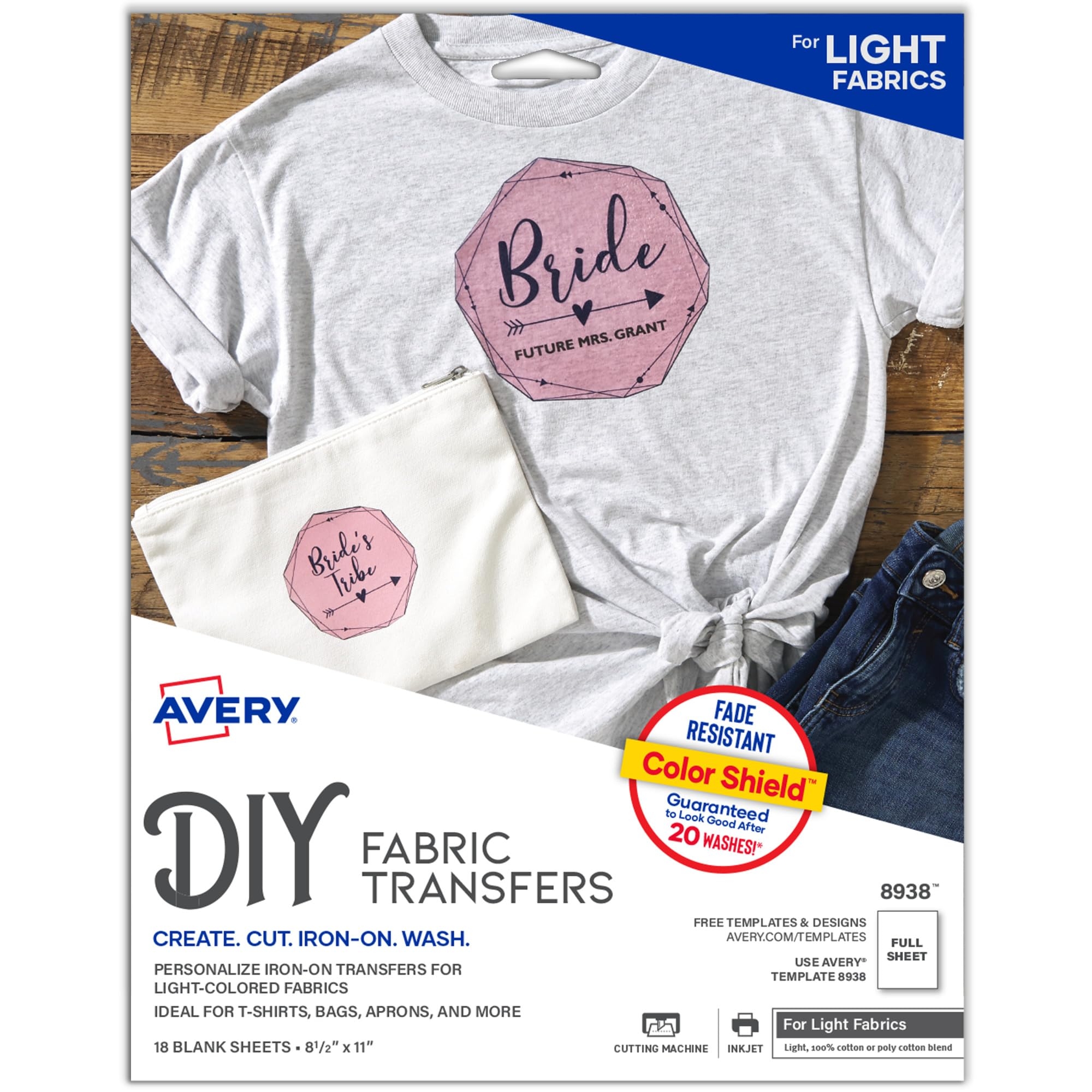 Avery T shirt Transfers For Inkjet Printers For Light colored 8 5 X 11 Inches Pack Of 18 08938 Amazon au Stationery amp Office Products