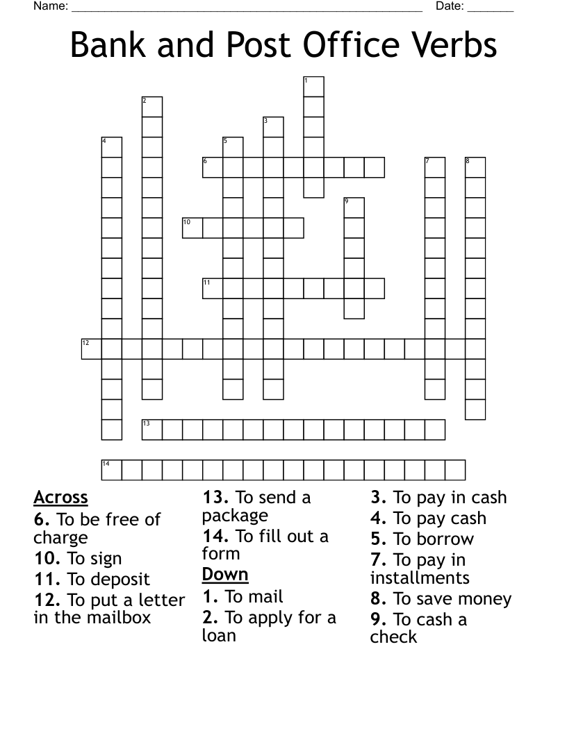 Crossword With Word Bank Printable