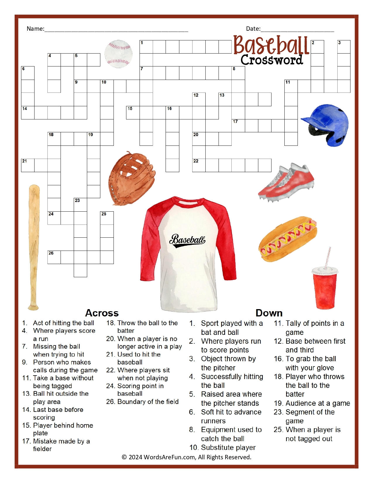 Baseball Crossword Puzzle Online