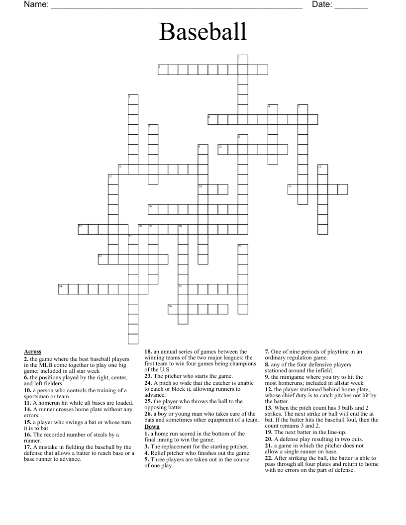 Baseball Crosswords Word Searches Bingo Cards WordMint