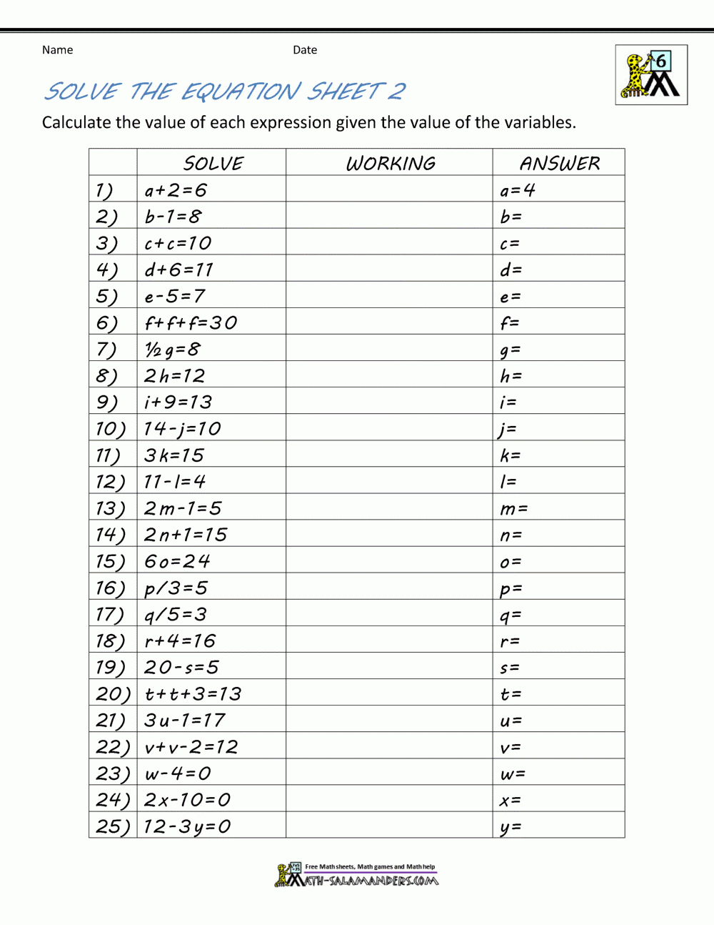 Printable Pre Algebra Worksheets With Answers