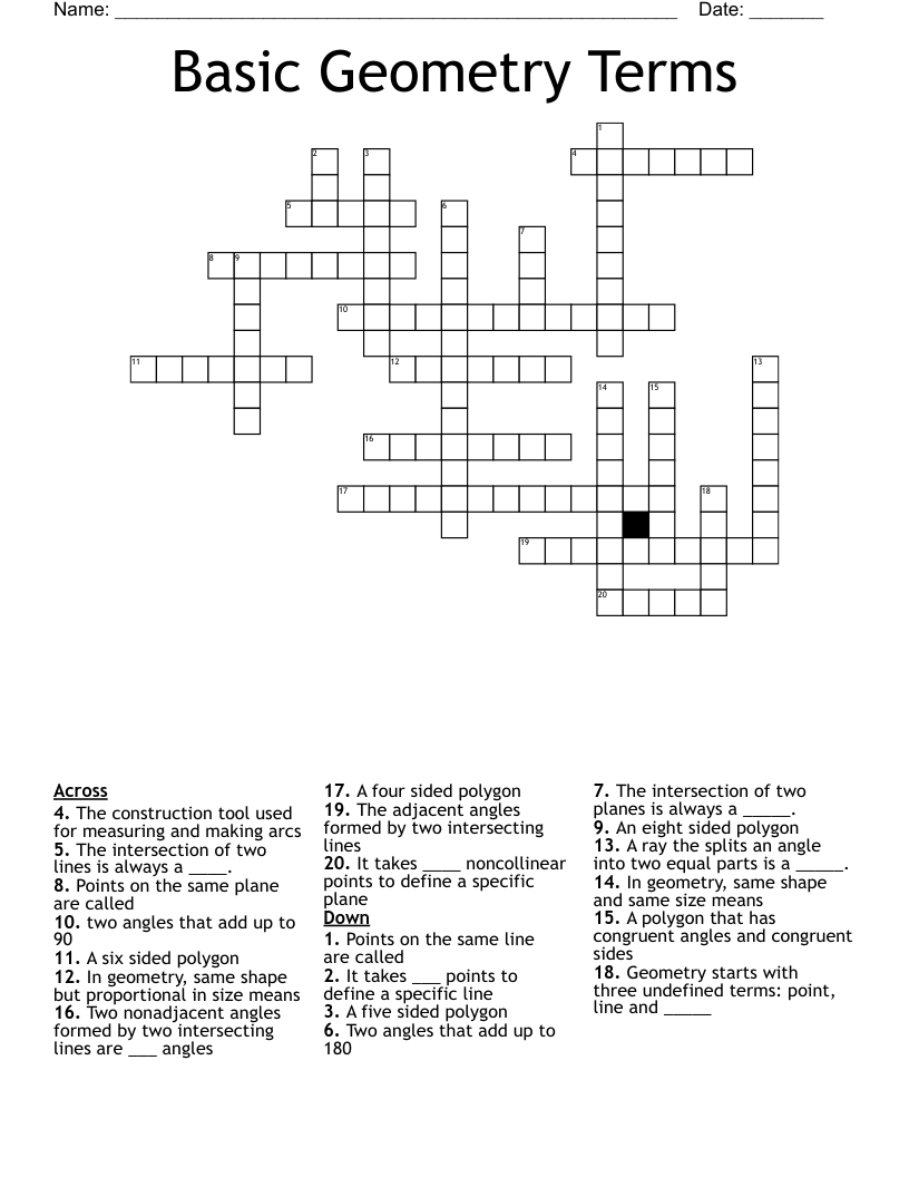 Basic Geometry Terms Crossword WordMint