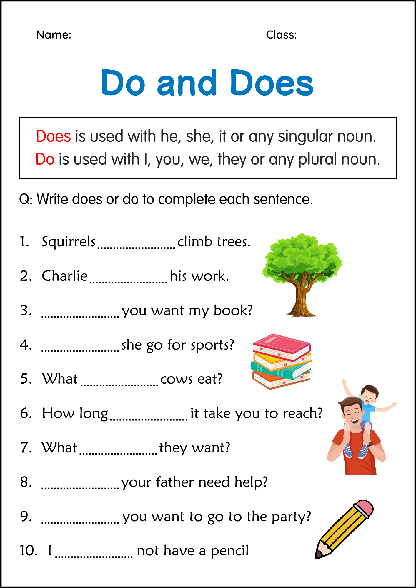 Beginner Do And Does Grammar Activity Worksheets For Grade 2 