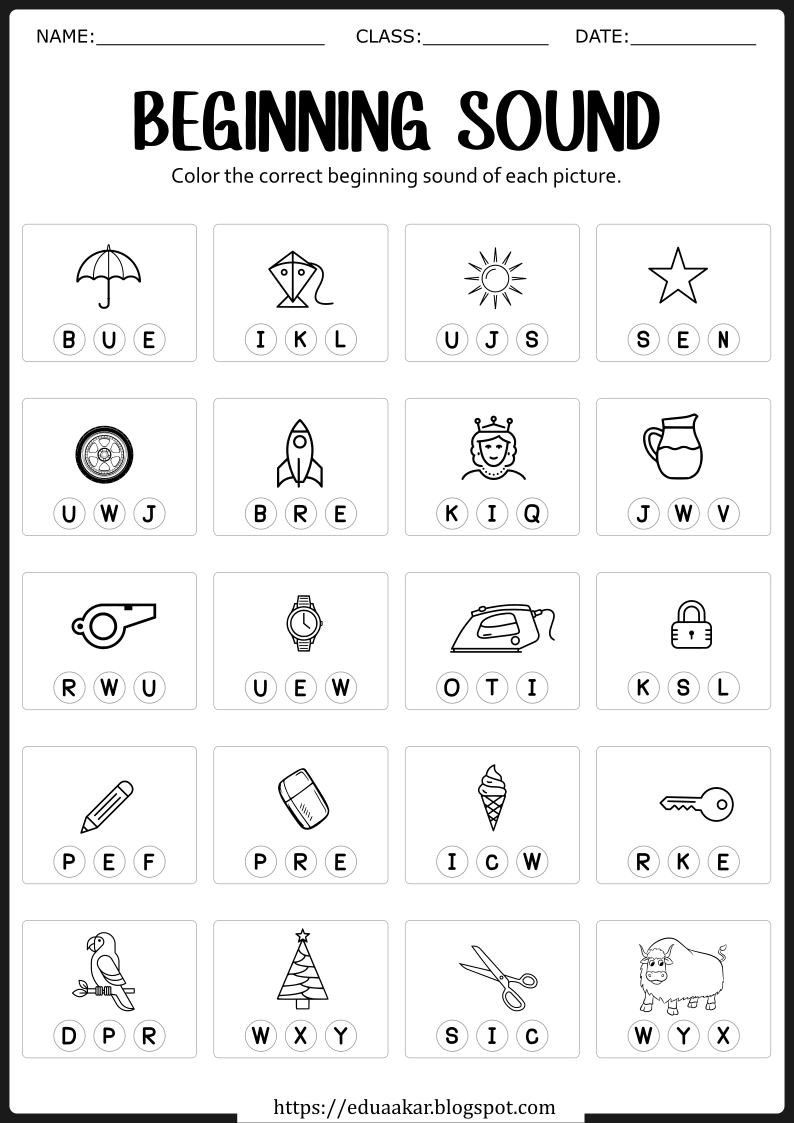 Beginning Sounds Worksheets For Kindergarten